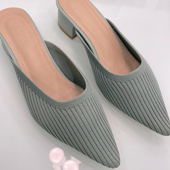 *NEW* TIJN Pointed Toe Heeled Mules sandals Sage Green - Picture 6 of 16